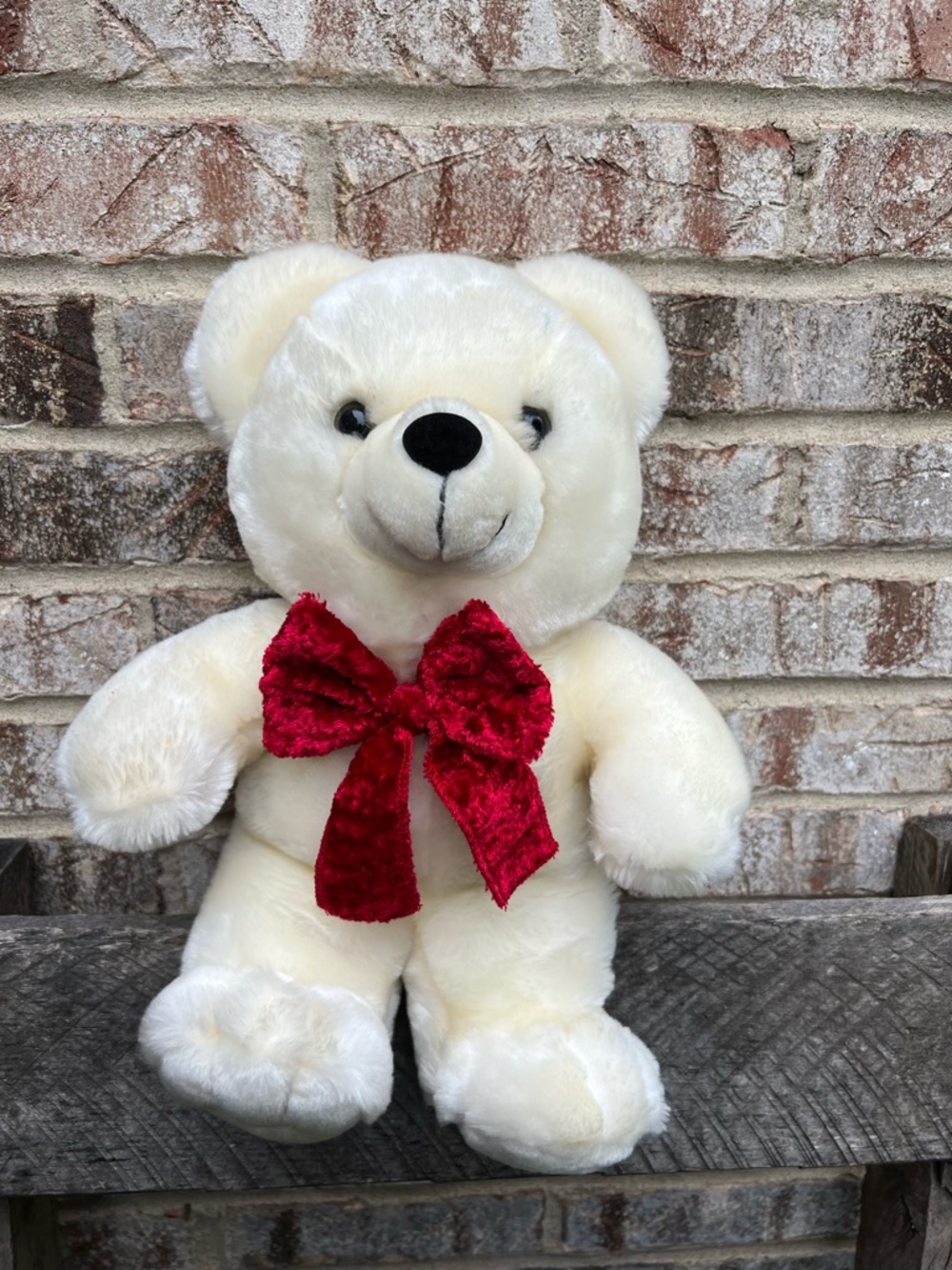 Cream Plush Teddy Bear with Red Velvet Bow